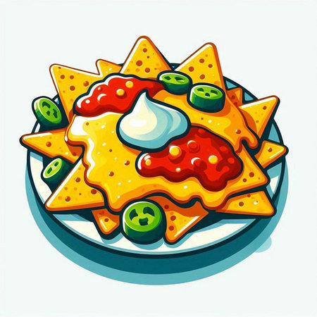Mexican nachos with salsa, cheese and guacamoleのイラスト素材
