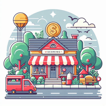 Coffee shop on the street. Vector illustration in flat styleのイラスト素材