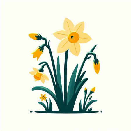Yellow daffodils. Spring flowers. Flat vector illustration.のイラスト素材