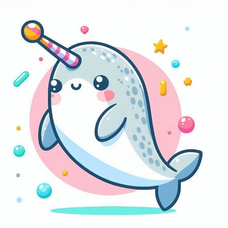 Cute cartoon narwhal with unicorn horn. Vector illustration.のイラスト素材