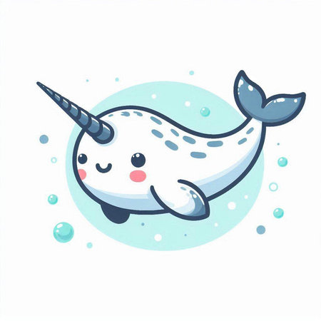 Cute cartoon narwhal isolated on white background. Vector illustration.のイラスト素材