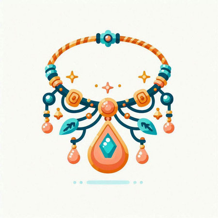 Necklace with precious stones and beads. Hand drawn vector illustration.のイラスト素材