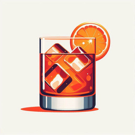 Cocktail in a glass with ice and orange slice. Vector illustration.のイラスト素材