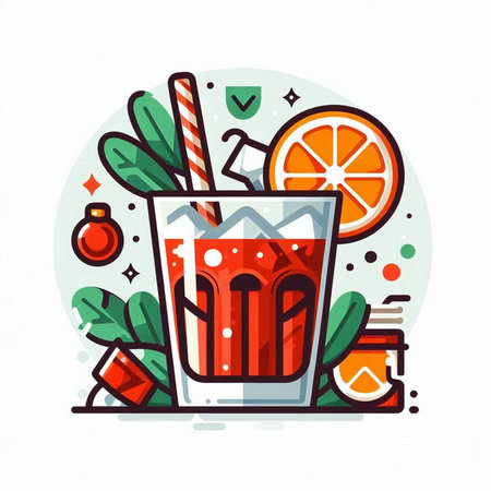 Cocktail with orange and lime. Vector illustration in flat styleのイラスト素材