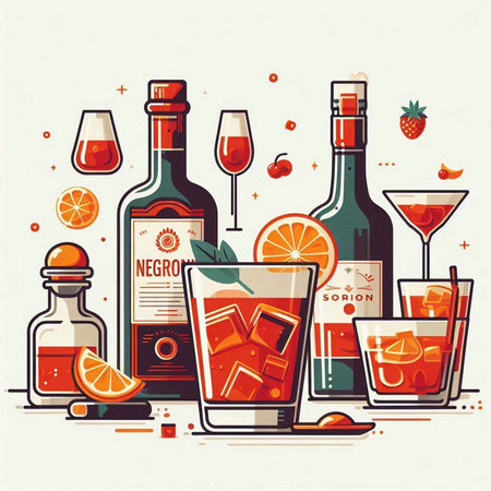 Alcoholic drinks set. Vector illustration in flat design style.のイラスト素材