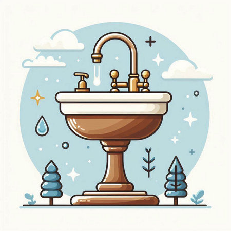 Vector illustration of a cartoon washbasin in a flat style.のイラスト素材