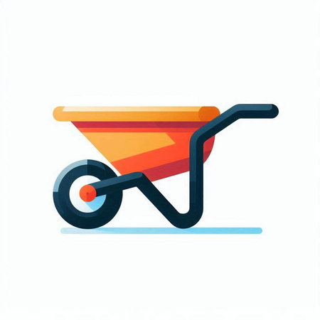 Wheelbarrow icon, flat design, vector illustration, isolated on white background.のイラスト素材