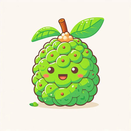 Cute kawaii custard apple character. Vector illustration.のイラスト素材