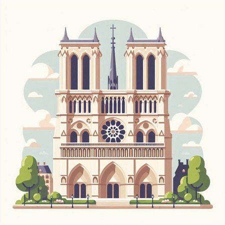 Notre Dame de Paris, France. Vector illustration in flat styleのイラスト素材