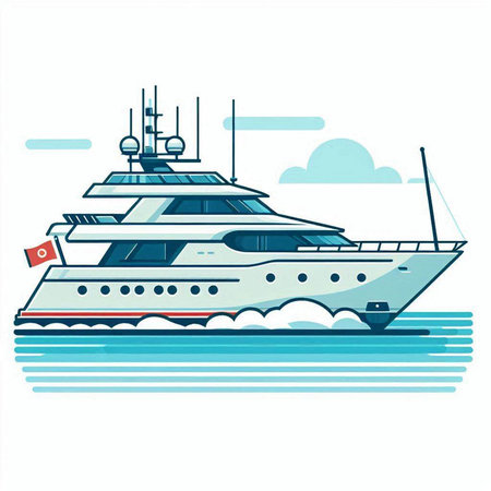 Yacht on the water. Vector illustration in a flat style.のイラスト素材