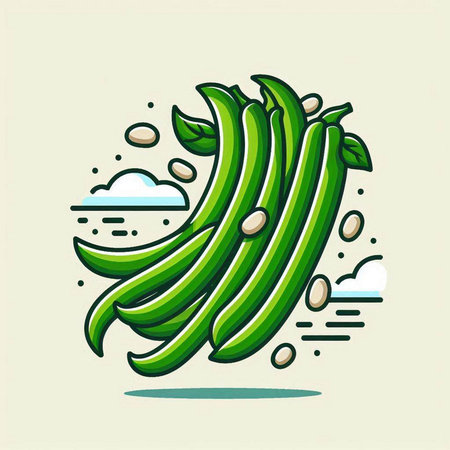 Green beans in cartoon style. Vector illustration. Vegetarian food.のイラスト素材