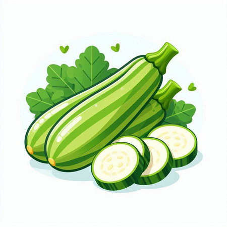 Zucchini vegetable isolated on white background. Vector illustration in cartoon style.のイラスト素材