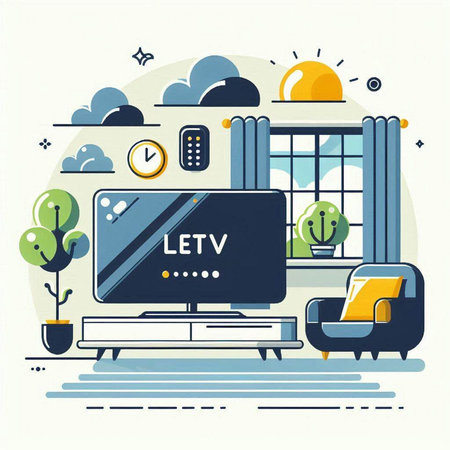 Living room with furniture and TV. Flat style. Vector illustration.のイラスト素材