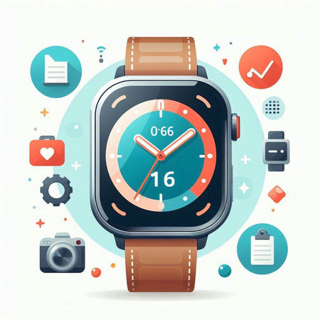 Wristwatch with different icons. Vector illustration in flat style.のイラスト素材