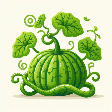 Illustration of a watermelon with green leaves on a white backgroundのイラスト素材