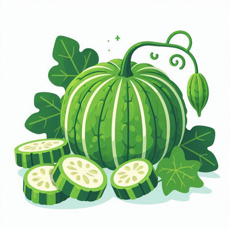 Watermelon and cucumber on a white background. Vector illustration.のイラスト素材