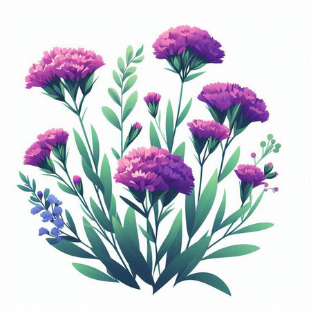Bouquet of purple flowers on a white background. Vector illustration.のイラスト素材