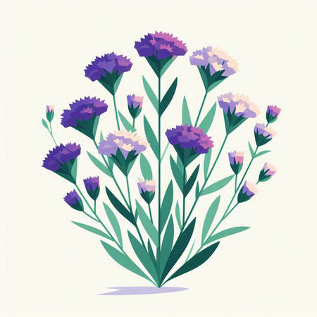Beautiful bouquet of purple cornflowers. Vector illustration.のイラスト素材
