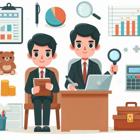 Businessman and businesswoman working in office. Vector illustration in cartoon styleのイラスト素材
