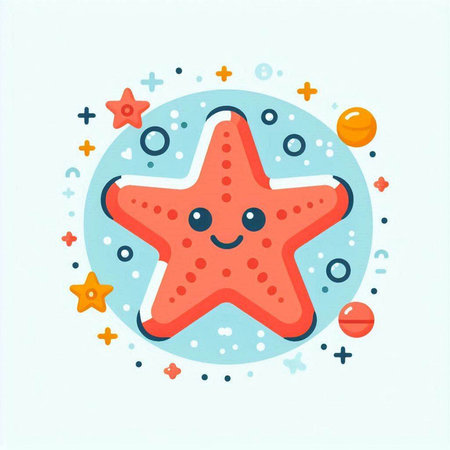 Cute cartoon starfish in circle with stars. Vector illustration.のイラスト素材