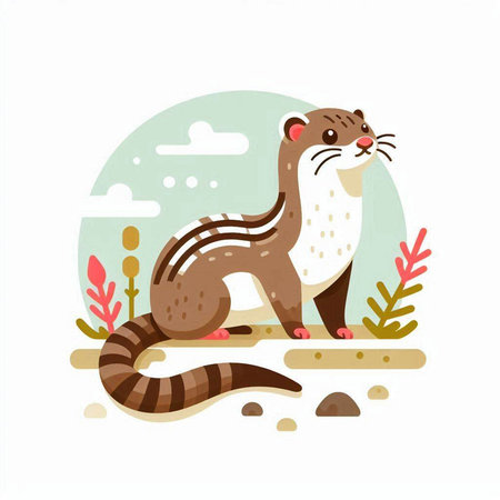 Cute otter on the beach. Vector illustration in cartoon style.のイラスト素材