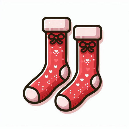 Christmas socks with hearts isolated on a white background. Vector illustration.のイラスト素材