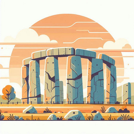 Stonehenge in the desert. Vector illustration in flat style.のイラスト素材