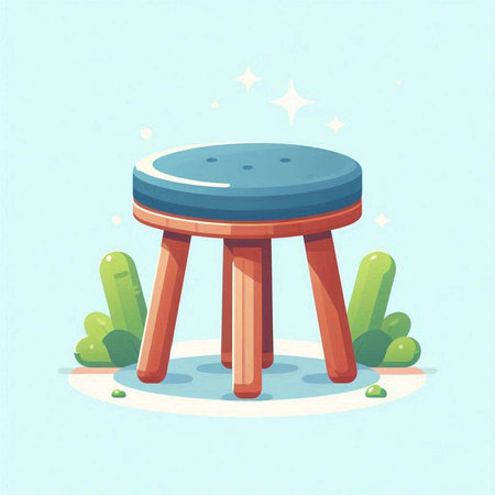 Wooden stool in cartoon style. Vector illustration on blue background.のイラスト素材