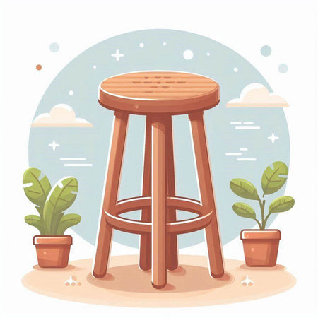 Wooden stool in the garden. Vector illustration in cartoon style.のイラスト素材