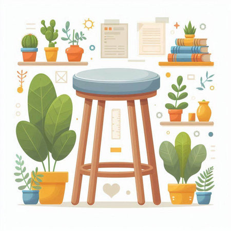 Flat design vector illustration concept of home office workspace with furniture and plants.のイラスト素材