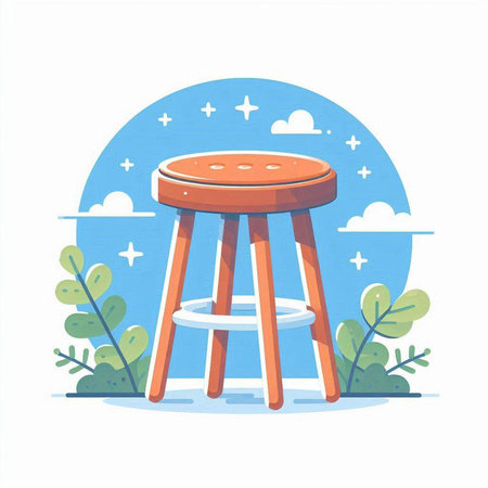 Wooden stool on a background of the sky. Vector illustration.のイラスト素材