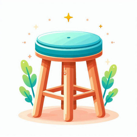 Wooden stool with round table. Vector illustration in cartoon style.のイラスト素材