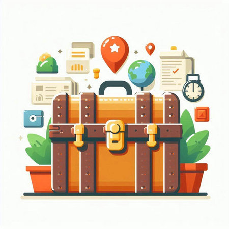 Suitcase for travel and tourism. Vector illustration in flat styleのイラスト素材