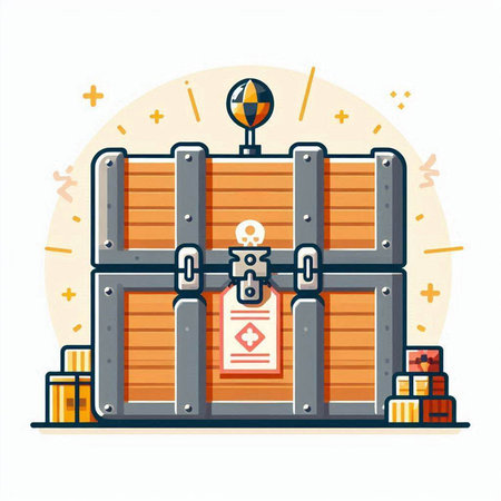 Treasure chest. Flat vector illustration of an old treasure chest.のイラスト素材