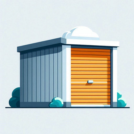 Illustration of a wooden garage in a cartoon style on a white backgroundのイラスト素材