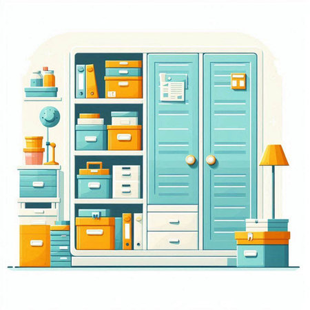 Cabinet with documents and files. Vector illustration in cartoon styleのイラスト素材