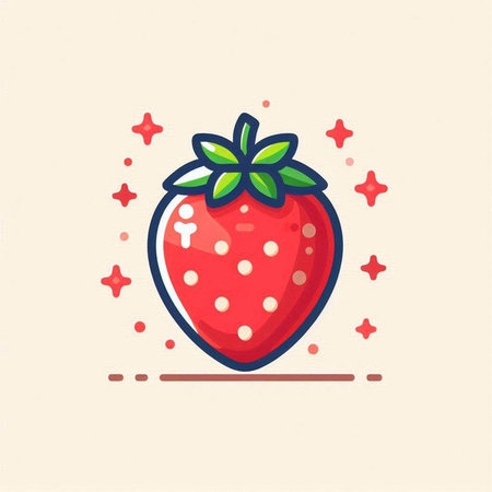 Strawberry fruit icon. Vector illustration in flat cartoon style.のイラスト素材