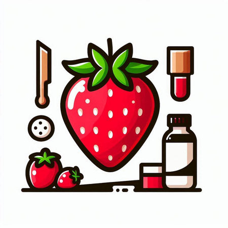 Strawberry and vitamin icons set on white background. Vector illustration.のイラスト素材