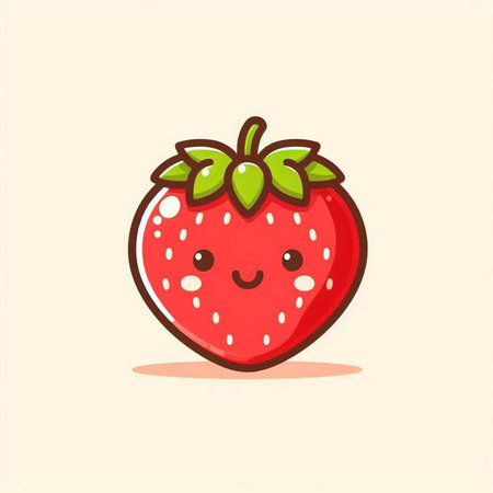 Cute cartoon strawberry character, vector illustration isolated on white background.のイラスト素材
