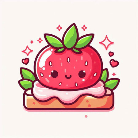 Cute strawberry sandwich with cream. Vector flat cartoon character illustration icon designのイラスト素材