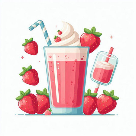 Strawberry milkshake in a glass. Vector illustration.のイラスト素材