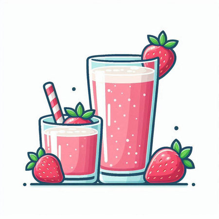 Strawberry milkshake in a glass. Vector illustration.のイラスト素材