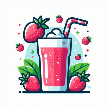 Strawberry smoothie in a glass with a straw. Vector illustration.のイラスト素材