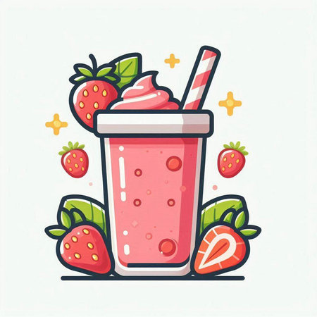 Strawberry smoothie in a glass with straw. Vector illustration.のイラスト素材