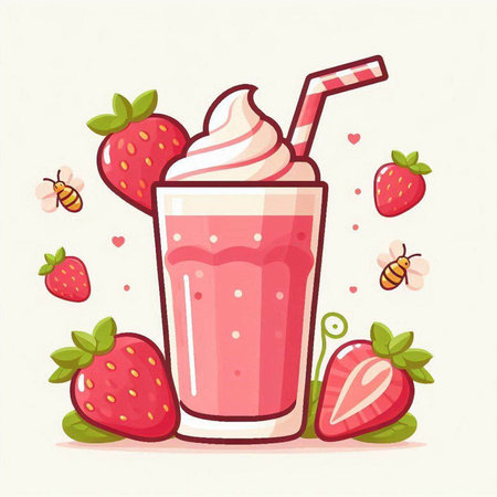 Strawberry milkshake. Vector illustration of a strawberry milkshake.のイラスト素材
