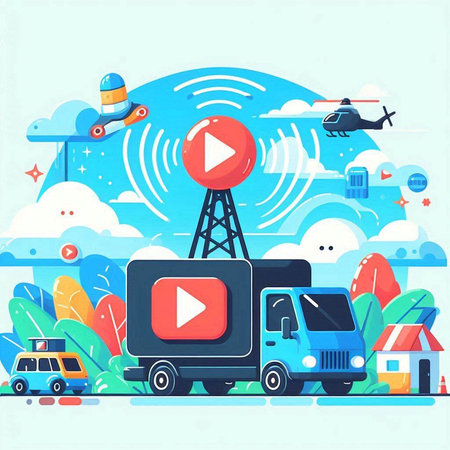 Vector illustration in flat style. Car, truck, helicopter, drone, drone.のイラスト素材