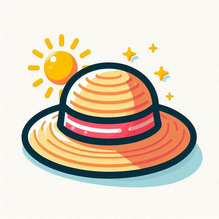 Summer hat with sun on white background. Vector illustration in cartoon style.のイラスト素材