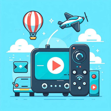 Video media player. Vector illustration in flat style. Online entertainment concept.のイラスト素材