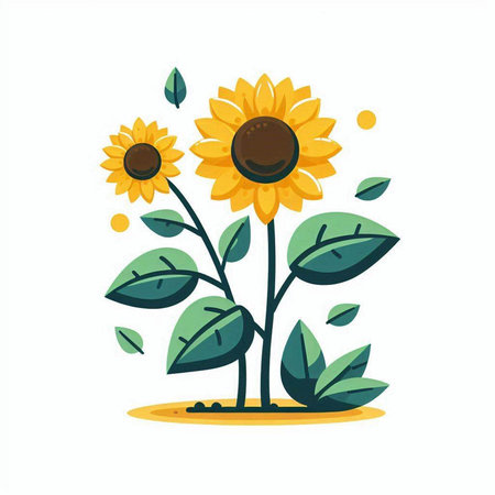 Sunflower vector illustration. Flat design. Isolated on white background.のイラスト素材