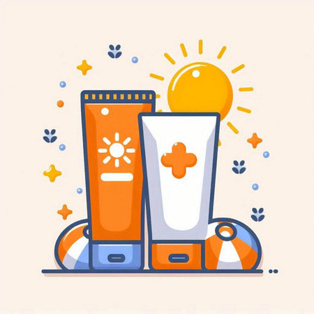 Sunscreen, sunblock, sunscreen. Vector illustration in flat styleのイラスト素材
